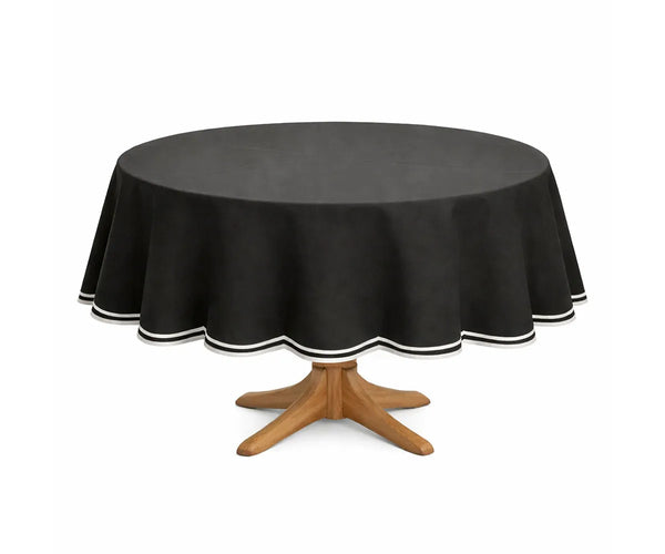 Round Cotton Tablecloth - White Scalloped
