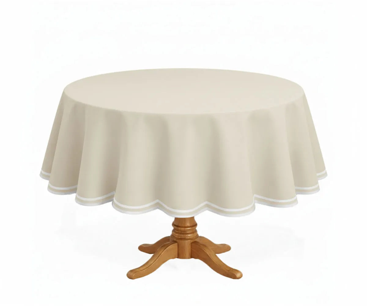 Round Cotton Tablecloth - White Scalloped