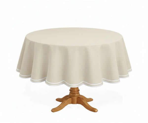 Round Cotton Tablecloth - White Scalloped