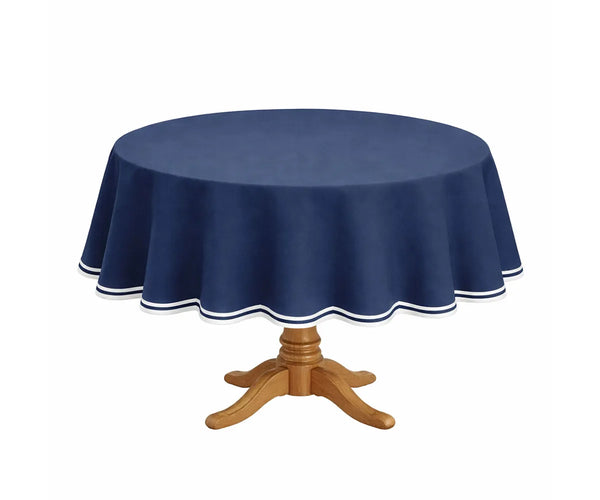 Round Cotton Tablecloth - White Scalloped