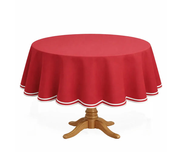 Round Cotton Tablecloth - White Scalloped