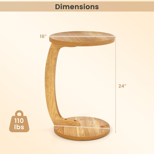 24 Inch Round C-shaped Side Table with Thickened Top and Sturdy Base