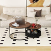 Round Coffee Table Set of 2 Circle Cocktail Table with Storage Basket