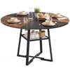 Round Dining Table for 4-6 with Storage Shelf and Metal Legs-Rustic Brown - Rustic Brown