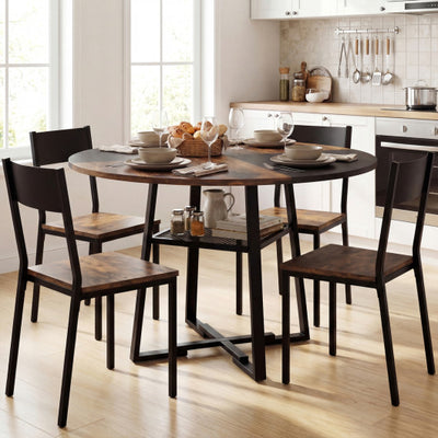 Round Dining Table for 4-6 with Storage Shelf and Metal Legs-Rustic Brown