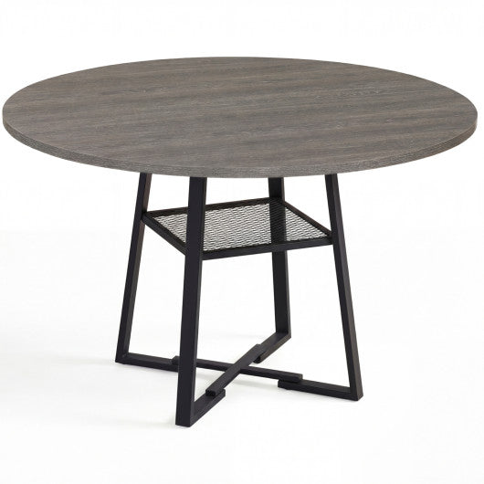 Round Dining Table for 4-6 with Storage Shelf and Metal Legs-Gray