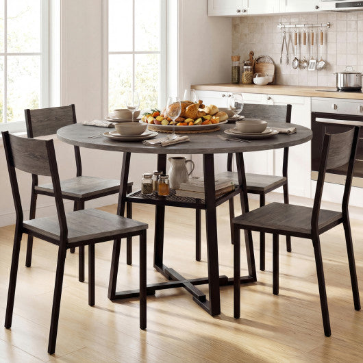 Round Dining Table for 4-6 with Storage Shelf and Metal Legs-Gray