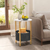 Round End Table 2-Tier Side Table with Removable Fabric Basket and Metal Frame-White