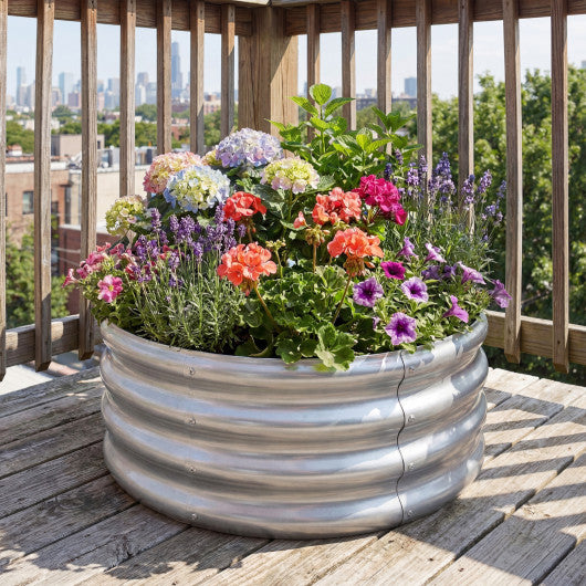 Round Galvanized Raised Garden Bed with Open-Ended Base-S