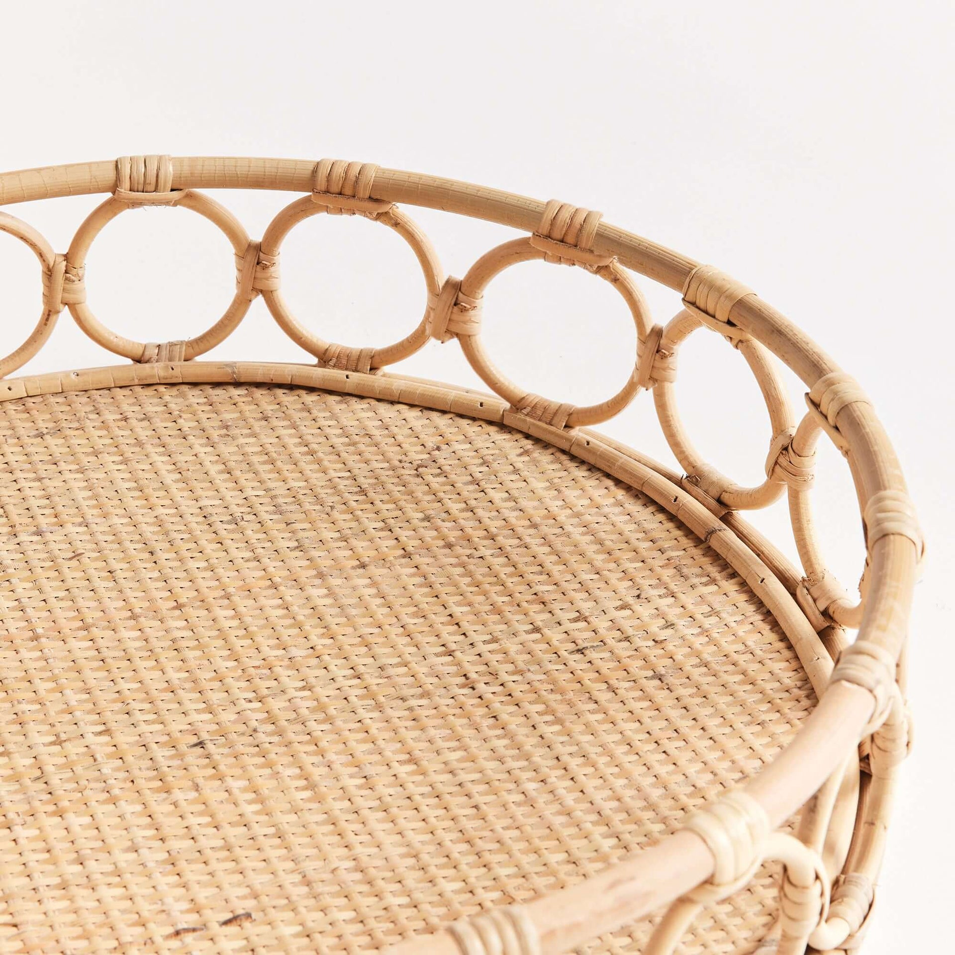 Round Handwoven Vintage Rattan Trays (Set of 2)