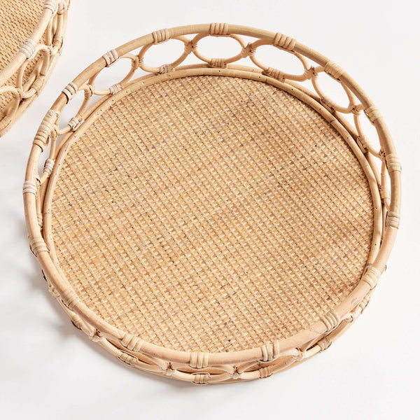 Round Handwoven Vintage Rattan Trays (Set of 2)