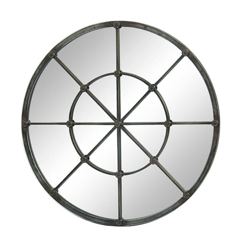 Round Industrial Grid Wall Mirror