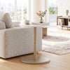 Round Marble Side Table with Stone Finish and Wooden Base for Small Spaces-White and Gold