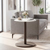 Round Marble Side Table Pedestal End Table with Stone Finish and Wooden-Black & White