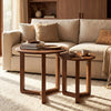 Round Nesting Coffee Table Set of 2 Wood Nesting End Tables with Thickened Top-Walnut