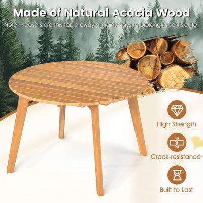 Round Outdoor Acacia Wood Side Table with Slatted Tabletop