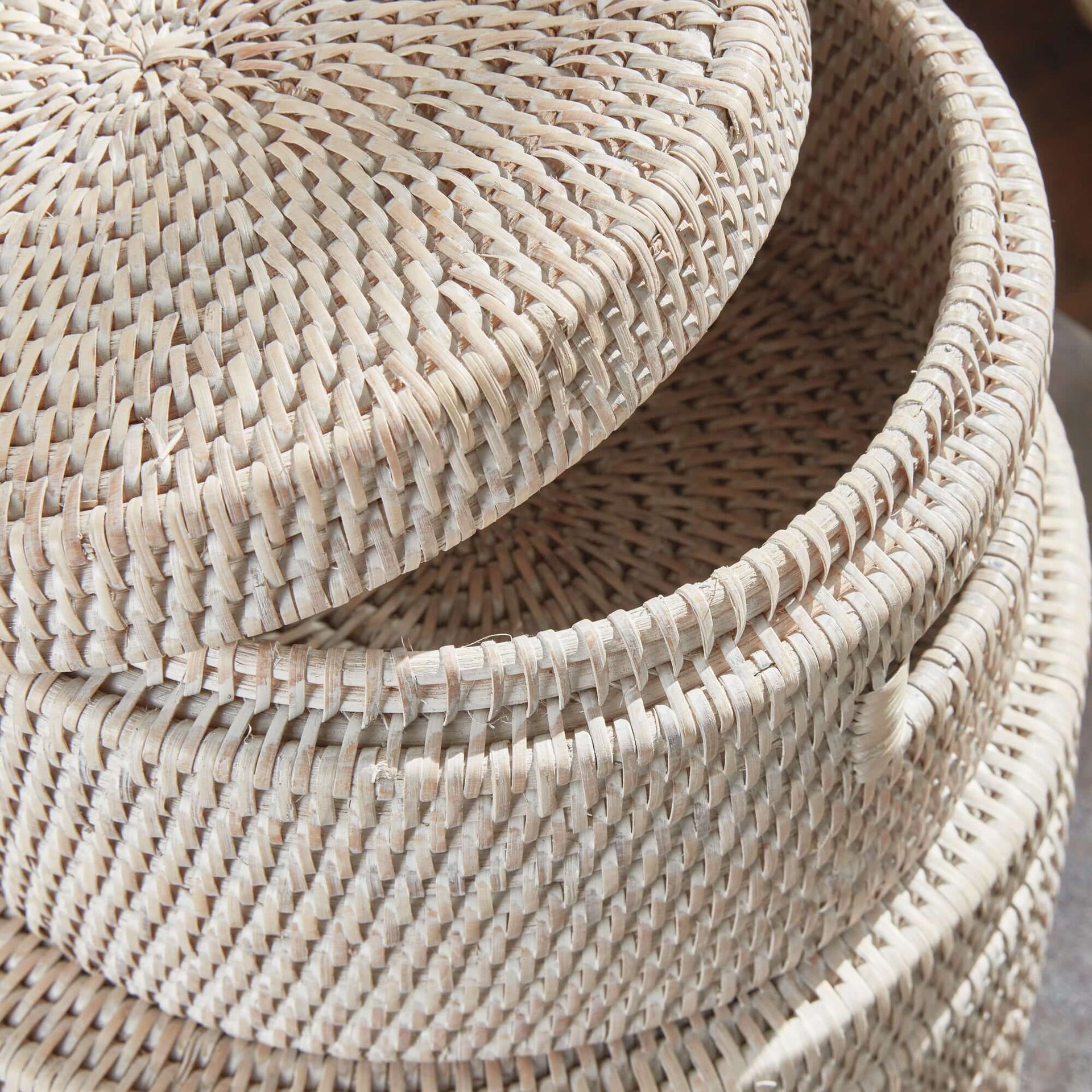 Round Rattan Storage Baskets with Lids (Set of 2)