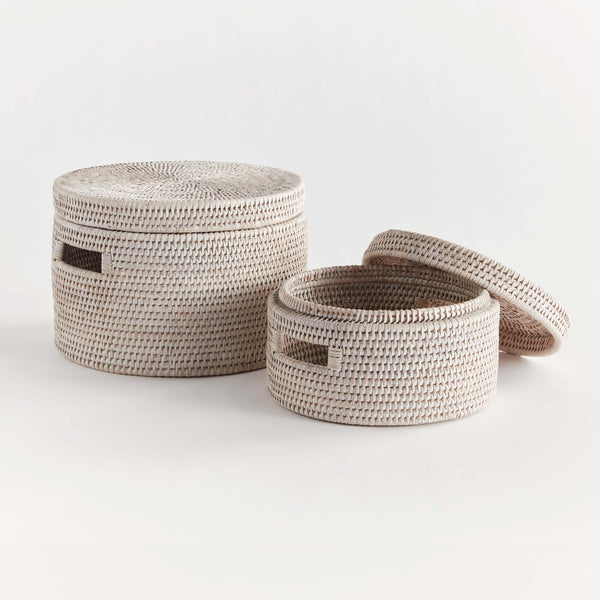Round Rattan Storage Baskets with Lids (Set of 2)