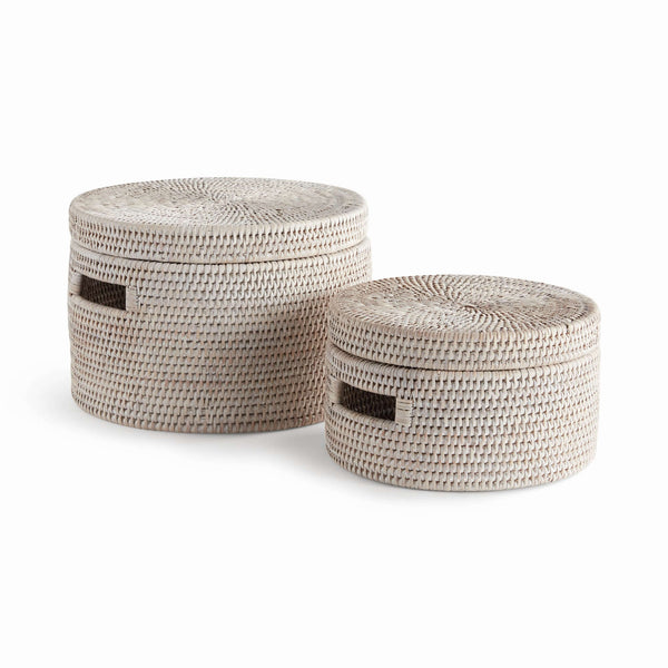 Round Rattan Storage Baskets with Lids (Set of 2)