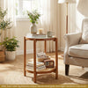 Round Side Table 2-Tier Boho End Table with Tempered Glass Top-Walnut