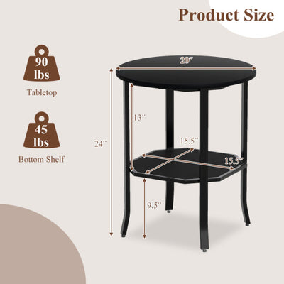 Round Side Table Small End Table with Storage Shelf 2-Tier Nightstand for Small Space-Black
