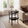 Round Side Table Small End Table with Storage Shelf 2-Tier Nightstand for Small Space-Black