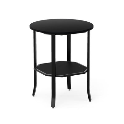 Round Side Table Small End Table with Storage Shelf 2-Tier Nightstand for Small Space-Black