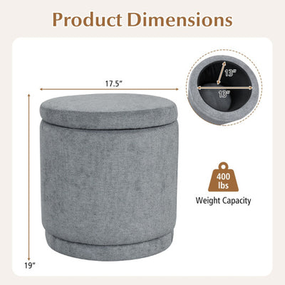 Round Storage Ottoman Foot Rest with Removable Lid and Acacia Wood Frame-Gray