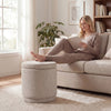 Round Storage Ottoman Foot Rest with Removable Lid and Acacia Wood Frame-Beige