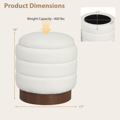 Round Storage Ottoman with Acacia Wood Frame for Living Room-White