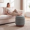 Round Storage Ottoman with Acacia Wood Frame for Living Room-Gray