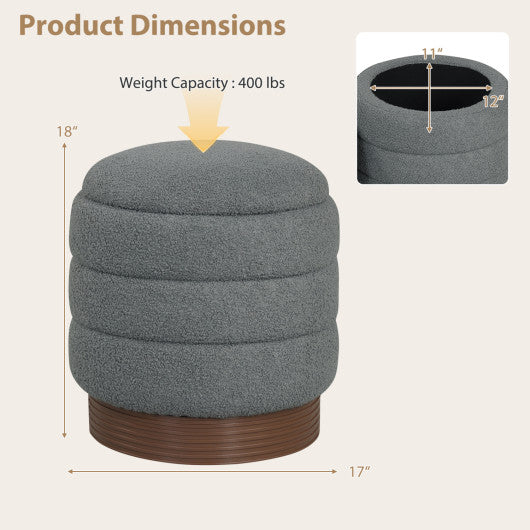 Round Storage Ottoman with Acacia Wood Frame for Living Room-Gray