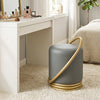 Round Vanity Stool Faux Leather Makeup Chair with Gold Halo Design-Grey