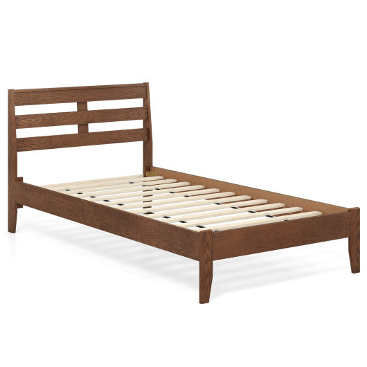 Twin Size Wood Platform Bed Frame with Slat Headboard