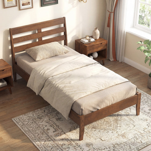 Twin Size Wood Platform Bed Frame with Slat Headboard