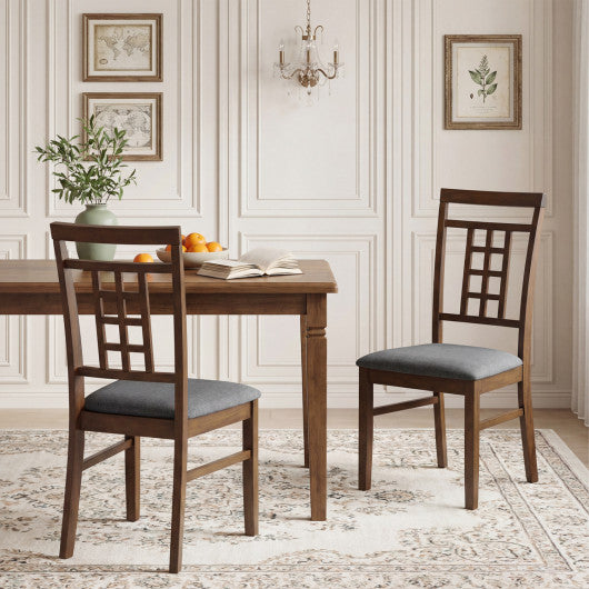 Rubber Wood Dining Chairs Set of 2 with Lattice Back-Brown
