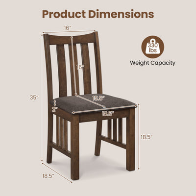 Rubber Wood Dining Chairs Side Chairs Set of 2 with Slat Back-Brown