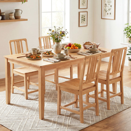 Rubber Wood Dining Chairs Set of 4 with Hollowed Backrest-Natural