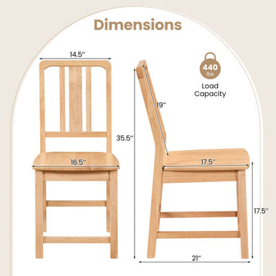 Rubber Wood Dining Chairs Set of 4 with Hollowed Backrest-Natural