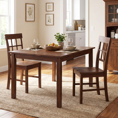 Rubber Wood Dining Chairs Set of 2 with High Backrests-Brown