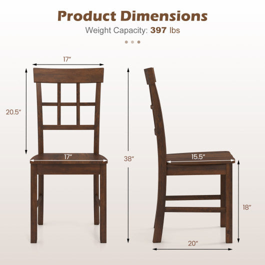 Rubber Wood Dining Chairs Set of 4 with High Backrests-Brown