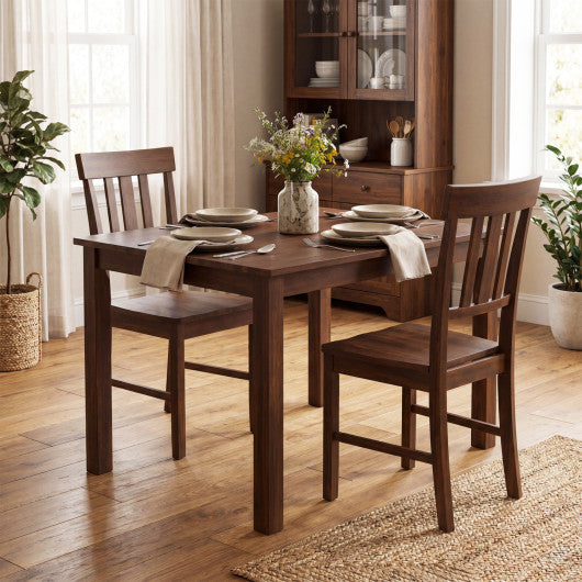 Rubber Wood Dining Chairs Set of 2 with High Slat Backrests-Brown