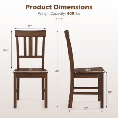 Rubber Wood Dining Chairs Set of 2 with High Slat Backrests-Brown