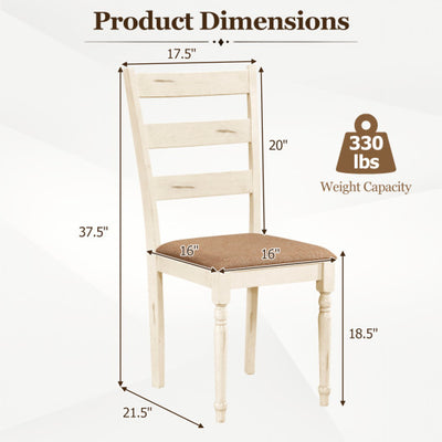 Rubber Wood Dining Chairs Set of 4 with Padded Linen Seat & Slatted Backrest-White