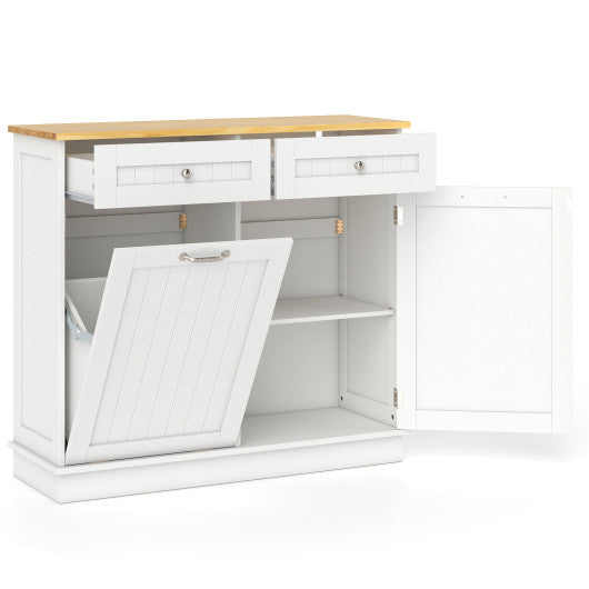 Rubber Wood Kitchen Trash Cabinet with Single Trash Can Holder and Adjustable Shelf-White