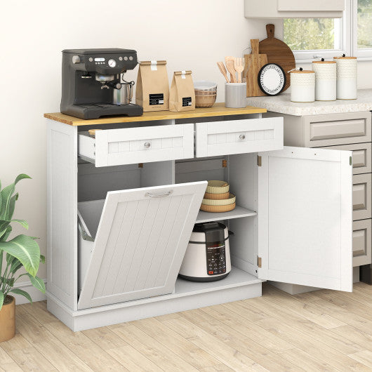 Rubber Wood Kitchen Trash Cabinet with Single Trash Can Holder and Adjustable Shelf-White