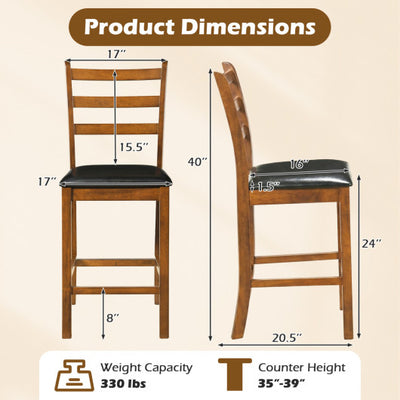 Rubber Wood Ladder Back Bar Stools Set of 2 24inch Counter Height Kitchen Island High Chairs-Walnut