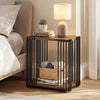 Rubber Wood Side Table with 2-Layer Storage Shelves and Metal Frame-Walnut