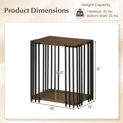 Rubber Wood Side Table with 2-Layer Storage Shelves and Metal Frame-Walnut