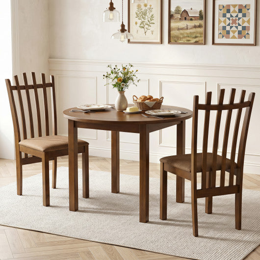 Rubber Wood Slat Back Kitchen Dining Chairs Set of 2-Brown